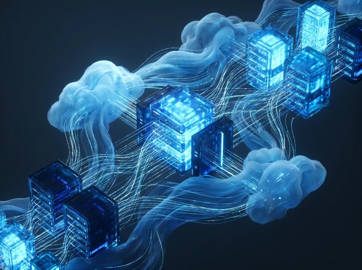 Cloud servers connected by streams of data